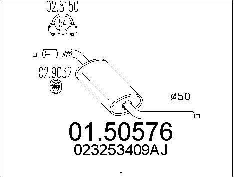 Silencieux intermédiaire VW Transporter T4 en acier aluminisé renforcé longue durée