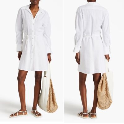 NWT Vince Belted Linen Blend Capsule Minimal White Button Up Mini Dress Size XL