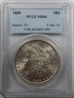 :1889-P SILVER MORGAN DOLLAR BRIGHT BLAST WHITE PCGS NEAR GEM MS64 HIGH GRADES