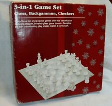 Genuine Sonoma 3 in 1 Glass Game Set Chess Checkers & Backgammon NIB