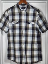 Daniel Cremieux Collection Mens M Shirt Gray Plaid Button Down Short Sleeve