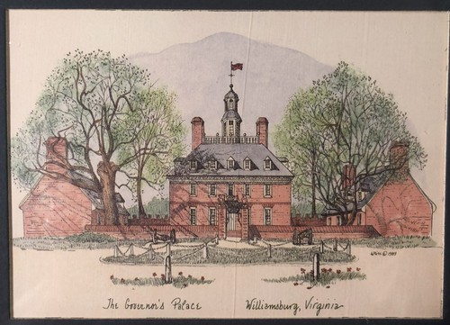 Vintage 1984 Weiss Watercolor Print of Governor’s Palace Williamsburg Virginia - Picture 2 of 2