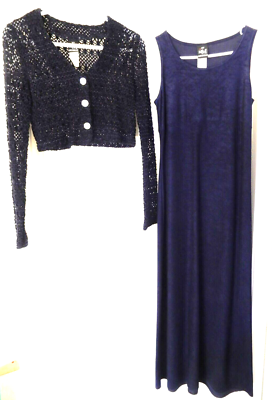 MY MM MICHELLE 2 pc Maxi Dress & Crochet Shrug- 7/8, navy blue | eBay