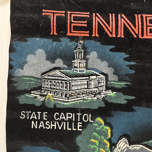 Vintage Tennessee Souvenir Black Velvet Wall Hanging Scroll Banner Made In Japan - Picture 5 of 13