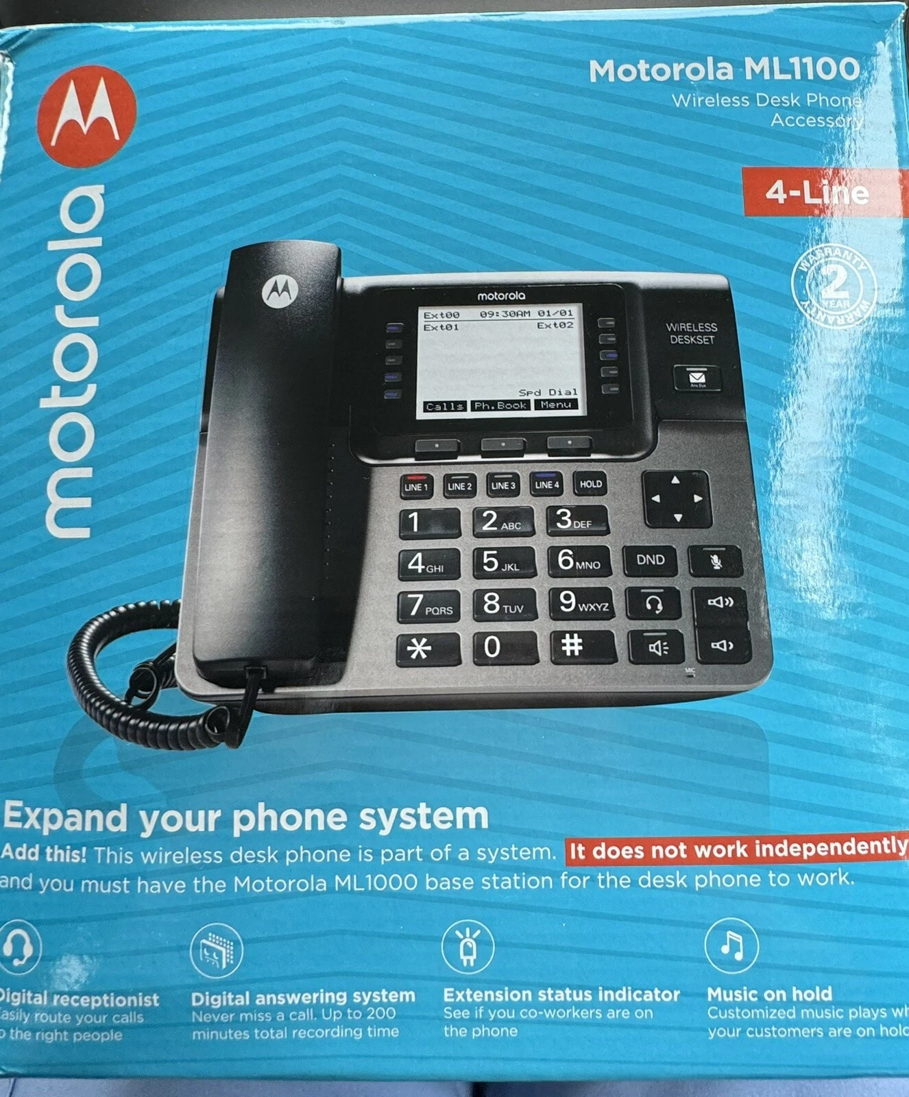 MOTOROLA ML1000 Desk Phone Base Station W/ Digital Receptionist - Black