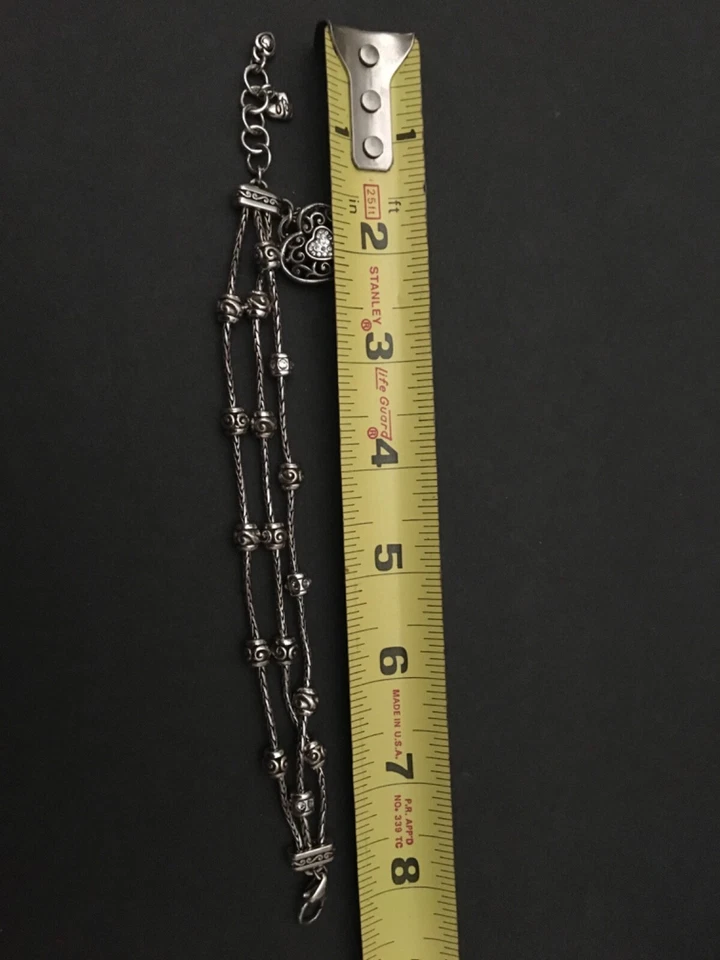 BRIGHTON Reno Heart Three Strand Silver Tone Charm Bracelet Rhinestone - Image 4 of 4