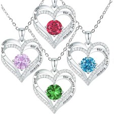 Forever Love Double Hearts Zirconia Birthstone Pendant Necklace Women Girls