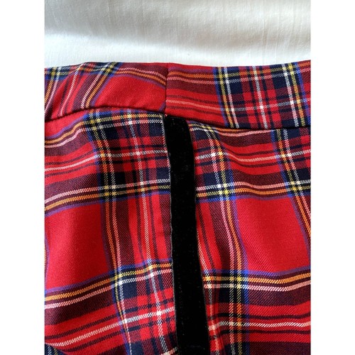 Talbots Tartan Pants Slim Ankle Red 16 Prepy Black Velvet Stripe - Picture 6 of 6