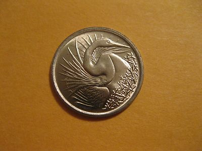 #ad 1974 Singapore coin Great White Egret Uncirculated beauty animal bird $2.00