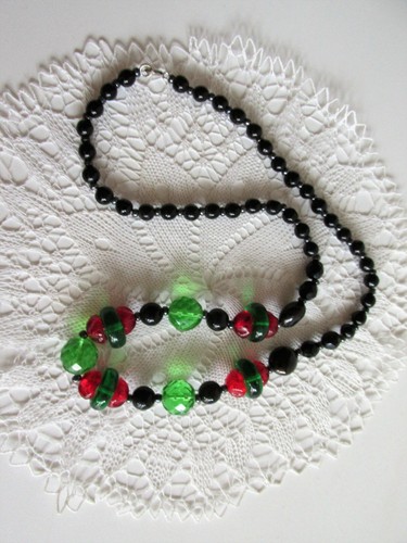 Collar vintage de vidrio cortado con cuentas de uranio década de 1930 22" de largo checo/bohemio - Imagen 2 de 7