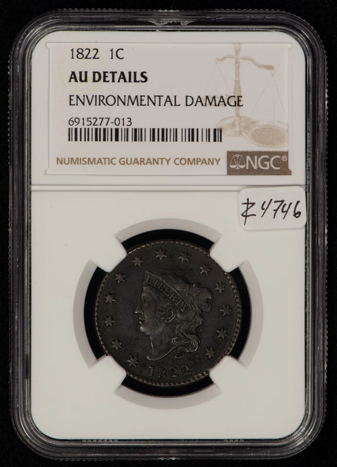 1822 1c Coronet Head Large Cent - Deep Patina - NGC AU Details - SKU-Z4746 - Image 2 of 4