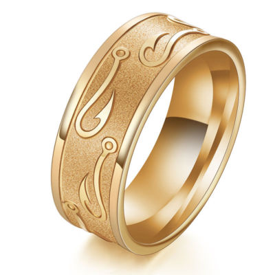 FLAWED - Fish Hook Fishing Fisherman Stainless Steel Gold Colored Ring Size  12.5 | eBay