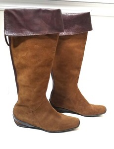 Nine West nwhamza Gamuza Marrón Cuero \u0026 la rodilla Botas altas con  cremallera tamaño 7.5M | eBay