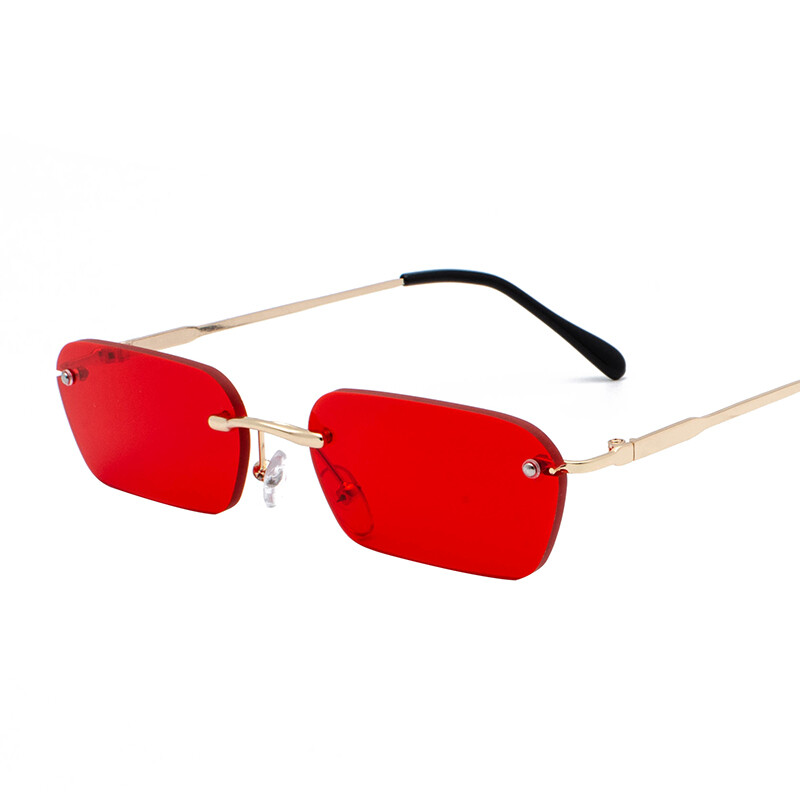 Retro Rimless Rectangle Sunglasses Vintage Frameless Square Tinted Shades Unisex Gold Stylish Glasses Clear Lens Rectangular Retro Rimless  main image 2