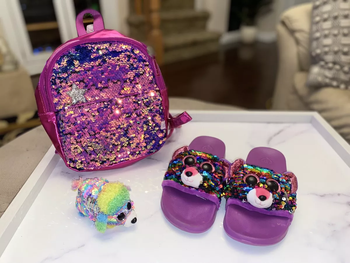 Ty Beanie Boo Dotty Girls Sz 2 3 Sequins Slide Shoes Backpack LOT