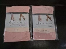 2 DANSKIN FREESTYLE Shimmery Tights Girls Sz 7-10 Pink Footless Dance Ballerina
