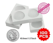 100 PCS 40mm 2x2 inch Cardboard Coin Holders Flips for Morgan, Peace, Ike Dollar