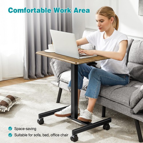Small Standing Desk Mobile Portable Rolling Laptop PC Table on Wheels Adjusta... - Picture 2 of 3