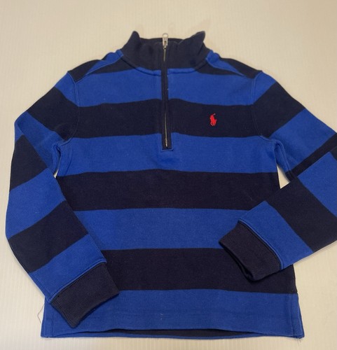 Ralph Lauren Polo Boys Blue Striped Long Sleeve Half Zip Sweatshirt Size 6 - Picture 2 of 7