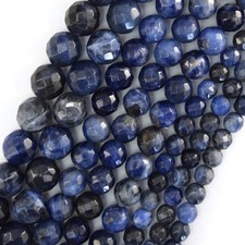 Natural Faceted Blue Sodalite Round Beads Gemstone 14.5" Strand 6mm 8mm 10mm