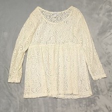 Vintage Jay Jacobs Top Womens Large Cream Crochet Lace Boho cottage Made In USA