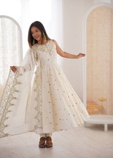 Gown Pakistani White Salwar Kameez Ready To Wear Dress Wedding Bollywood Party L