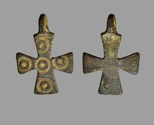 Late Roman Early Byzantine Bronze Cross Pendant Holy Land 4th–7th C  Authentic