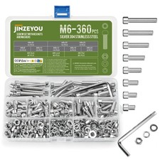 360 Pcs M6 Nuts and Bolts, Hex Socket Head Cap Screws Bolts M6, Silver 