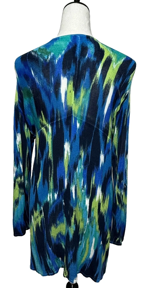 Cárdigan Chicos Grande 2 Azul Negro Colorido Cascada Frente Abierto Rayón Suéter Foto 2 de 4