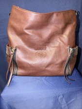 Large Brown Pebbled Satchel Top Handle Bag Zi...