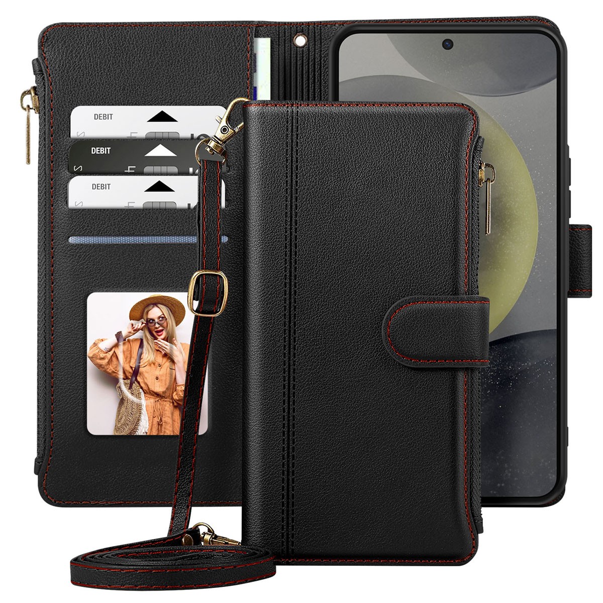 Coque folio Galaxy S24 Avizar en similicuir elegant avec zip et sangle - 2