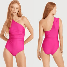 J.Crew Hot Pink Radiant Fuchsia Ruched One Shoulder One Piece Swimsuit Sz 8 Pool