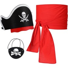 Pirate Costume Accessory Set Kids Eye Patches Sash Belt Hat Toddler Play