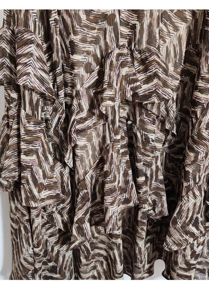 East5th Damas Falda con Volantes Talla L Marrón Tostado Estampado Animal Cintura Elástica Nueva con Etiquetas Foto 3 de 4