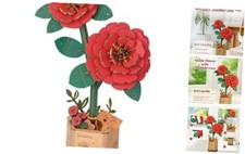 3D Puzzle Artifical Flower - DIY Wooden Flower Craft Kit - Red Camellia