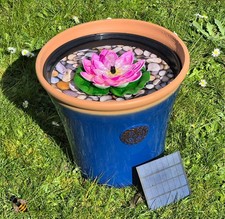 Solar Fountain Water Feature Flower Pot Lilly and Pebble Effect Garden Patio