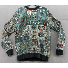 Felpa vintage Iuter uomo XL ingegneria umana stampa all over girocollo Italia