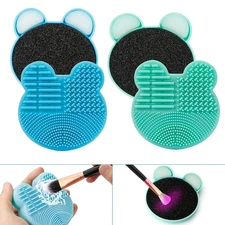 2 Pack Makeup Brush Cleaning Mat with Color Removal Sponge, 2 in 1 Design Silico