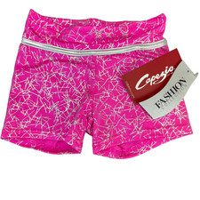 CAPEZIO Fashion Collection Dance Shorts Pink Silver Print Girls Small B15 NWT