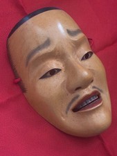 NohMask HandanOtoko Noh Mask Vintage Handcrafted Collectible Artwork Ready