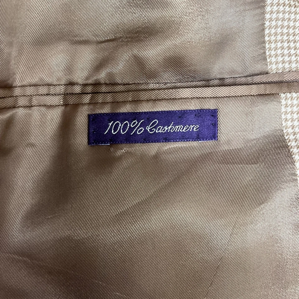 Blazer Ralph Lauren Etiqueta Púrpura Para Hombres Talla 44R Marrón Pata de Gallo Cachemira 2 Botones Foto 3 de 4