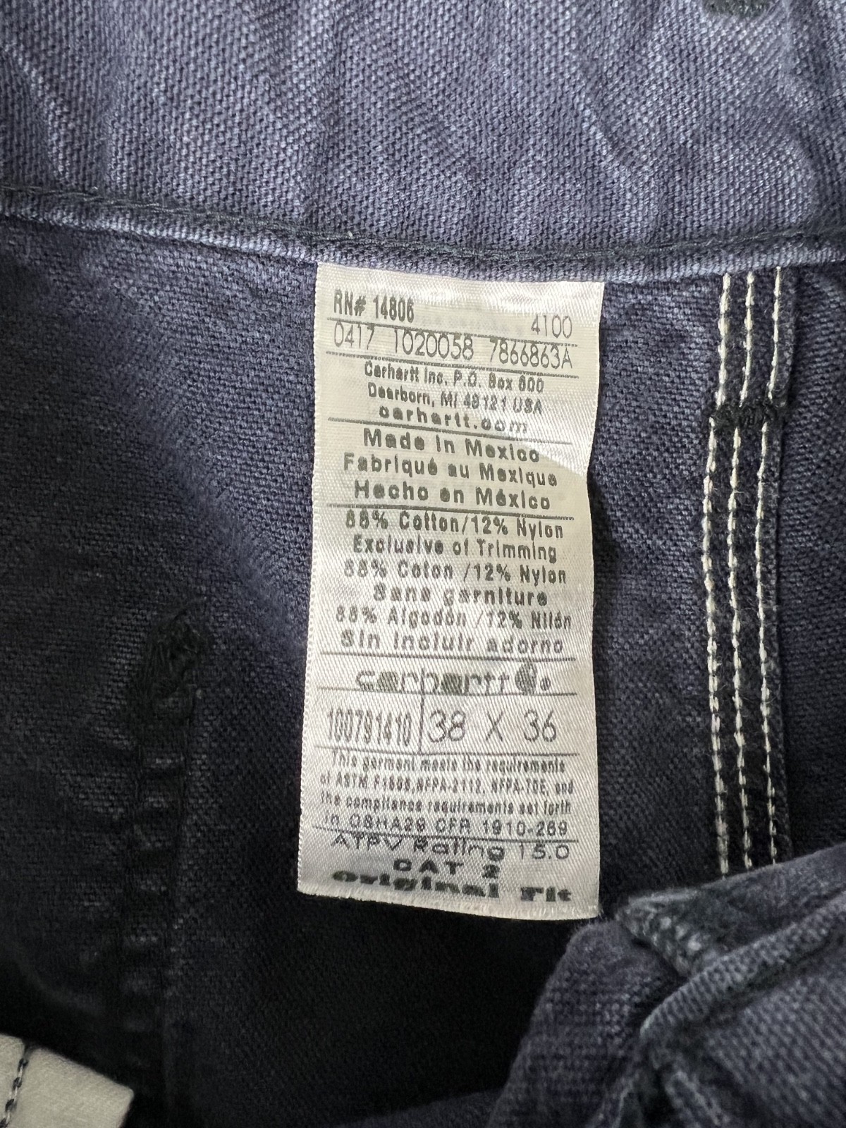 Carhartt Pants Mens 38x36 Blue FR Carpenter Canvas Workwear 2112 Cat 2 thumbnail 5