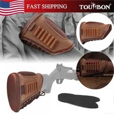 TOURBON Rifle Bullets Holder Hunting Gun Stock Cover Cheek Rest Canvas Leather