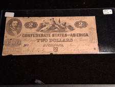 1862 $2 TWO DOLLAR CONFEDERATE STATES OF AMERICA NOTE (LOT#4866)