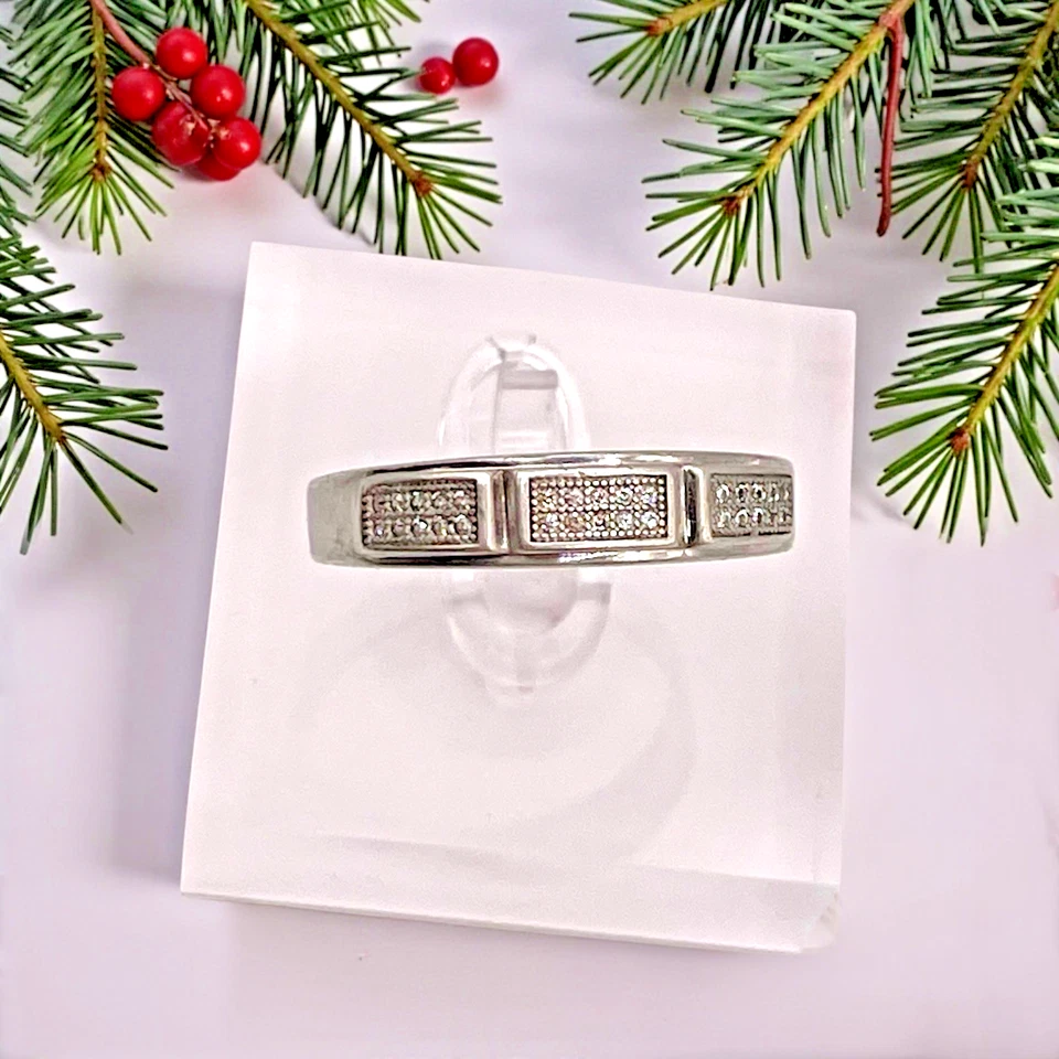 Anel masculino BSI 925 prata esterlina pavê de zircônia cúbica banda fina, tamanho 12,5 - Imagem 3 de 4