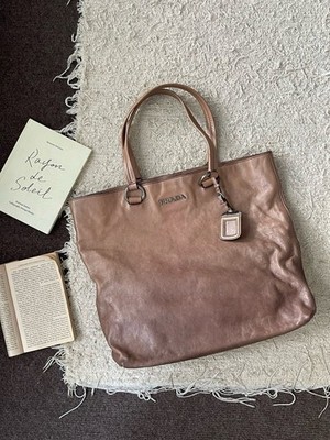 Prada Canvas Gradient Beige Brown Tote Bag For Women