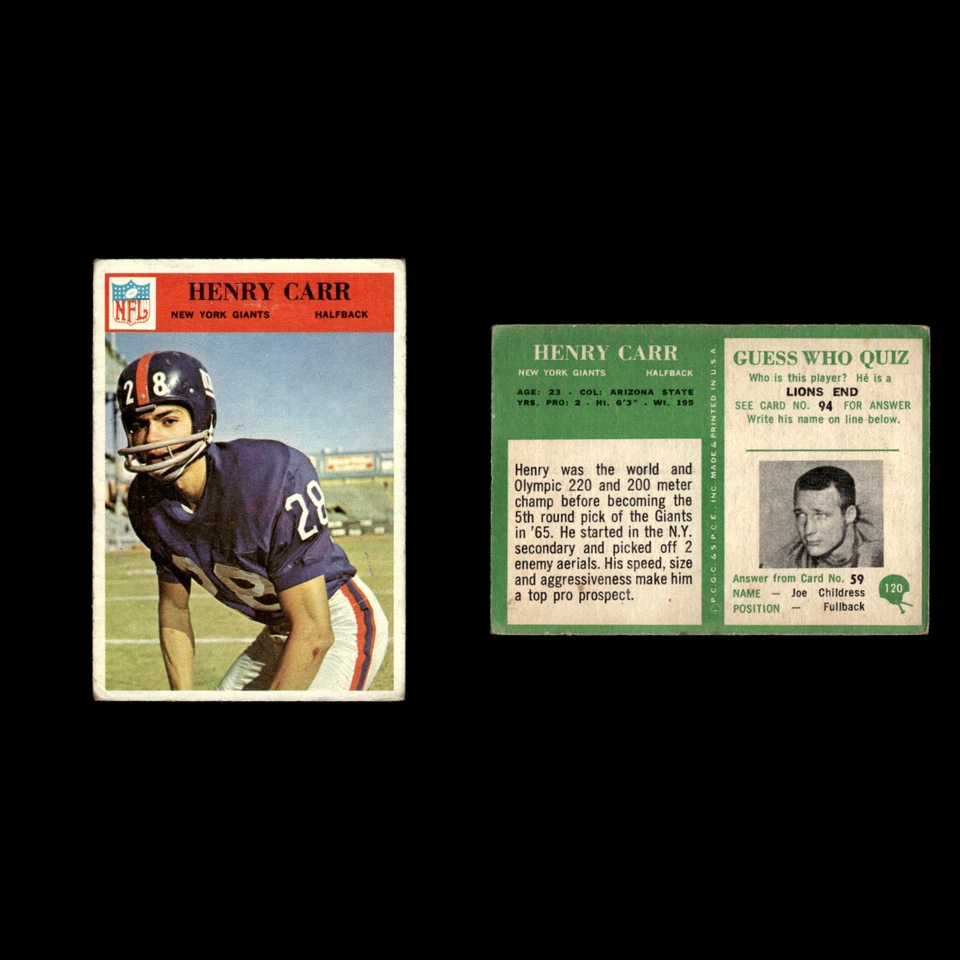 Henry Carr #120 1966 Philadelphia New York Giants Football Card NFL EX - Image 3 of 3