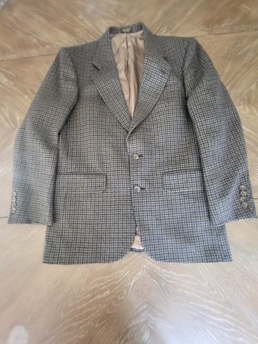 Vtg Oscar de la Renta 38R Houndstooth Tweed Blazer Men's Sport Coat Jacket Wool