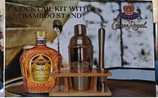 Crown Royal Cocktail Kit With Bamboo Stand NIB Five Piece 