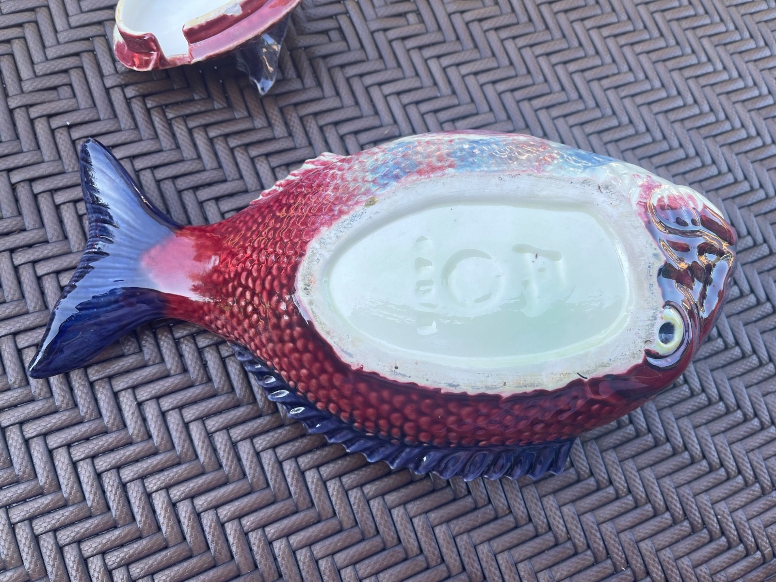Vintage Bordallo Pinheiro Majolica Ceramic Red Fish Tureen Portugal
